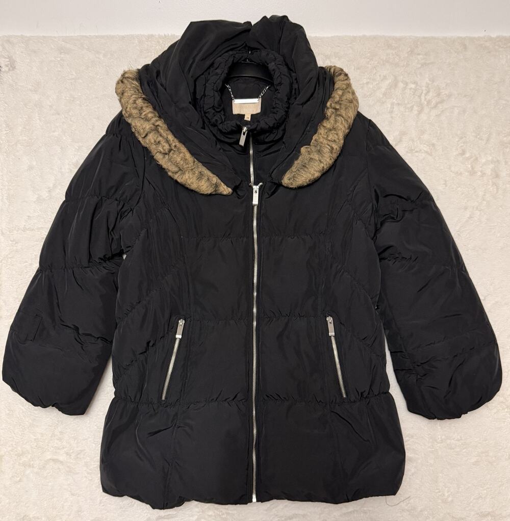 Monroe & Main Womens Size 2X Black Down Puffer Coat Faux Fur Collar Parka